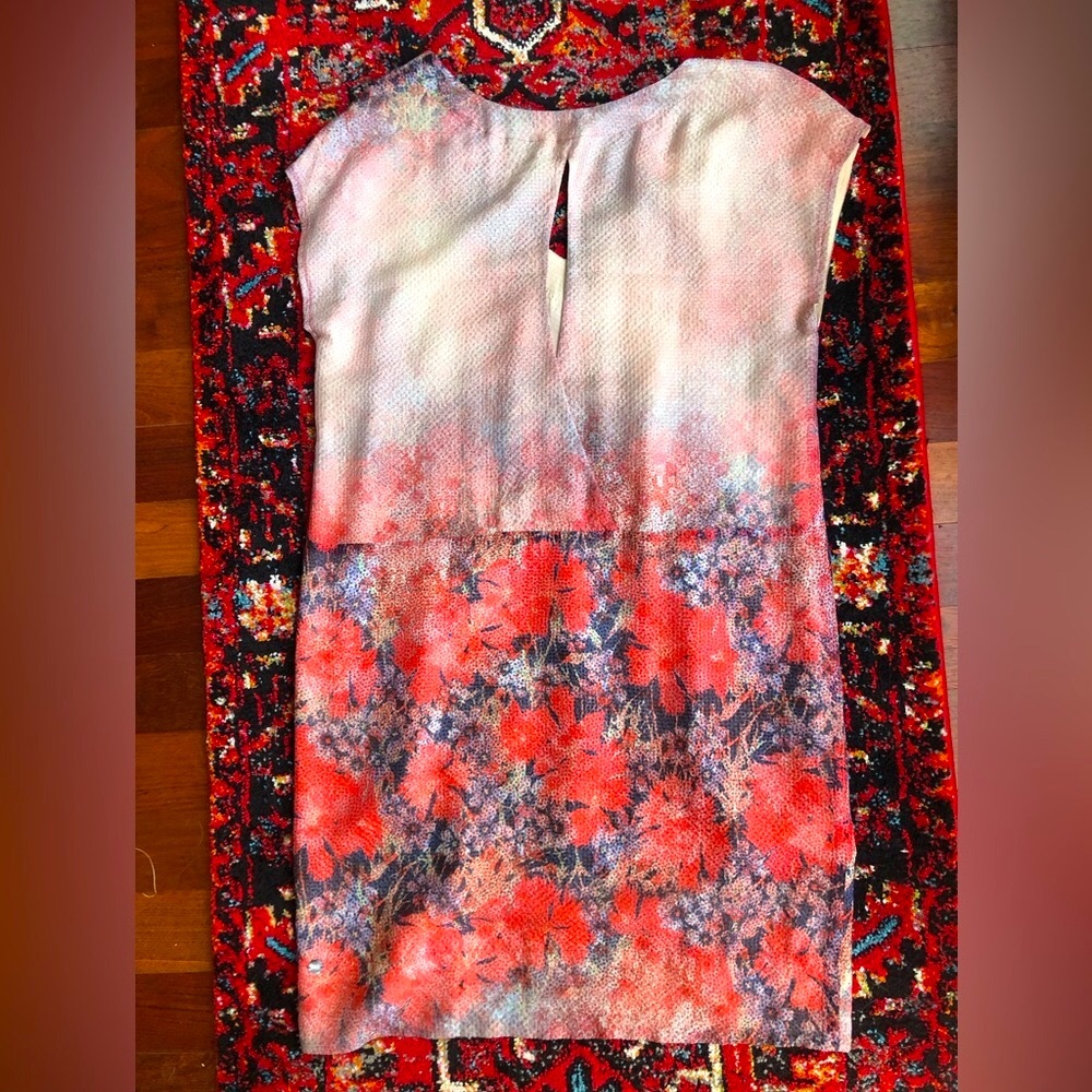 HUGO BOSS ‘BOSS ORANGE’ SILK FLORAL SLEEVELESS MINIDRESS KEYHOLE BACK  SZ 8